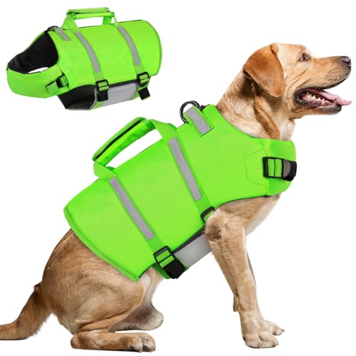 AOFITEE Hundeschwimmweste, Ripstop-Hundeschwimmweste zum Schwimmen mit hoher Schwimmfähigkeit, reflektierender Hunde-Badeanzug Schwimmweste mit Rettungsgriff und Reißverschluss, Hundeschwimmweste für von AOFITEE