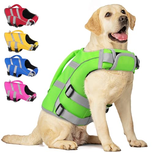 AOFITEE Hundeschwimmweste Ripstop Hundeschwimmweste, Hund Sicherheitsweste Schwimmwesten für Bootfahren, Verstellbarer Haustier Badeanzug Lebensretter mit Rettungsgriff, Reflektierende Schwimmweste von AOFITEE