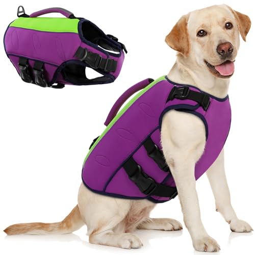 AOFITEE Hundeschwimmweste groß, reflektierende Hundeschwimmweste zum Schwimmen Bootfahren, Ripstop-Hundeschwimmweste mit Rettungsgriff und überlegenem Auftrieb, schwimmende Hundewesten für kleine, von AOFITEE