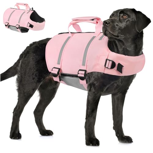 AOFITEE Schwimmweste Hund XXL, Verstellbar Hunde Schwimmwesten für GroBe Mit Griff, Reißfest Reflektierende Hundeschwimmweste Mit Hohem Auftrieb Rettungsweste Hund für Groß Hunde von AOFITEE