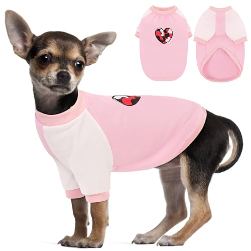 AOFITEE Hundeshirt, Sommer-Hunde-Shirts für kleine Hunde, weich, atmungsaktiv, T-Shirts für Hunde mit Ärmeln, Herz-Druck, lustige Welpen-Shirts für kleine Hunde, Jungen, Mädchen, Geschenk für Hund, von AOFITEE