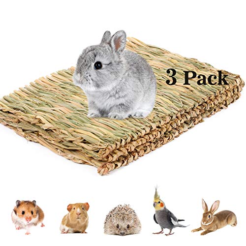AOFITEE Kaninchen-Grasmatte, Naturstroh gewebte Bettmatte für Kleintiere, Grasstreu Nest Kauspielzeug Bett Spielzeug für Kaninchen Meerschweinchen Hamster Ratte Papagei (3 Stück, L) von AOFITEE