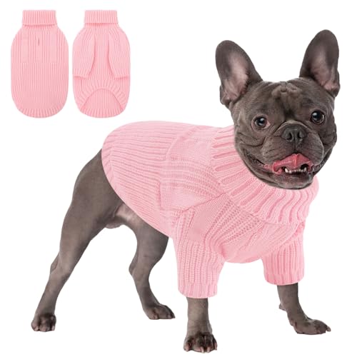 AOFITEE Kleiner Hundepullover, Hundepullover für kleine Hunde, Jungen, Mädchen, warmer Rollkragenpullover, Weihnachtspullover, weicher Haustierpullover mit Geschirrloch, Strick-Sweatshirt für Yorki von AOFITEE