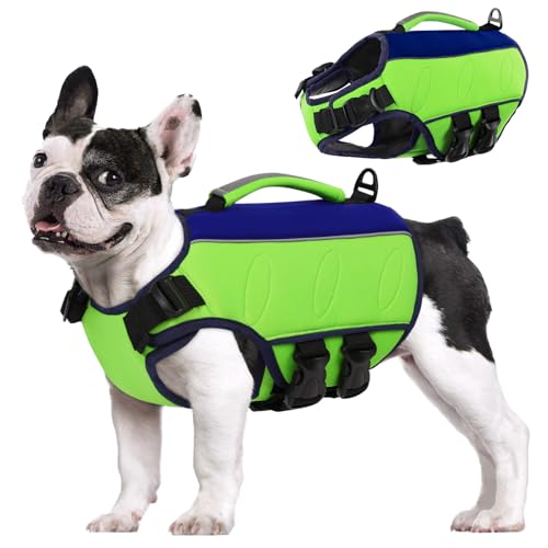 AOFITEE Ripstop Hunde Rettungsweste für Kleine Mittel Große Hunde, Reflektierend Schwimmweste Hund für Schwimmen Bootfahren, Einstellbar Hundeschwimmwestemit Rettungsgriff und überragendem Auftrieb von AOFITEE