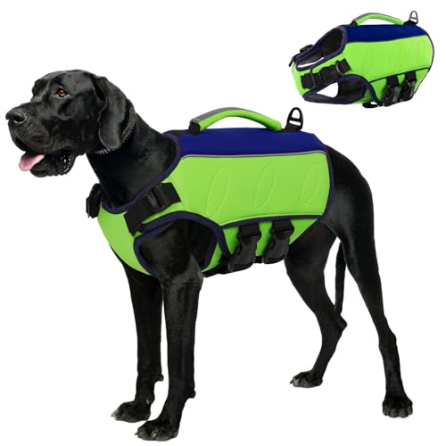 AOFITEE Ripstop Hunde Rettungsweste für Kleine Mittel Große Hunde, Reflektierend Schwimmweste Hund für Schwimmen Bootfahren, Einstellbar Hundeschwimmwestemit Rettungsgriff und überragendem Auftrieb von AOFITEE