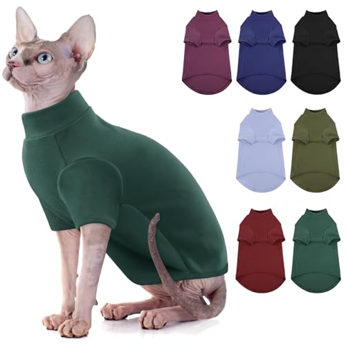 AOFITEE Rollkragenpullover für Katzen, weiches Sphynx-Katzenhemd, haarlose Katzenpullover mit Ärmeln, warmer Kätzchenpullover, Fleece, Winter-Pyjama, Overall für Welpen, Katze, Grün, S von AOFITEE