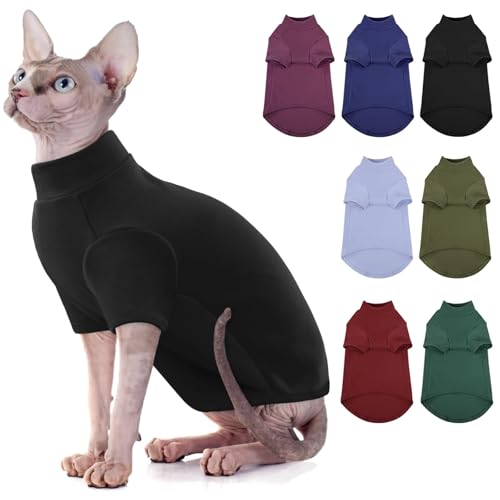 AOFITEE Rollkragenpullover für Katzen, weiches Sphynx-Katzenhemd, haarlose Katzenpullover mit Ärmeln, warmer Kätzchenpullover, Fleece, Winter-Pyjama, Overall für Welpen, Katze, Schwarz, S von AOFITEE