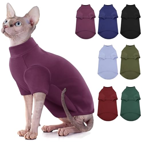 AOFITEE Rollkragenpullover für Katzen, weiches Sphynx-Katzenhemd, haarlose Katzenpullover mit Ärmeln, warmer Kätzchenpullover, Fleece, Winterschlafanzug, Overall für Welpen, Katze, Lila, M von AOFITEE