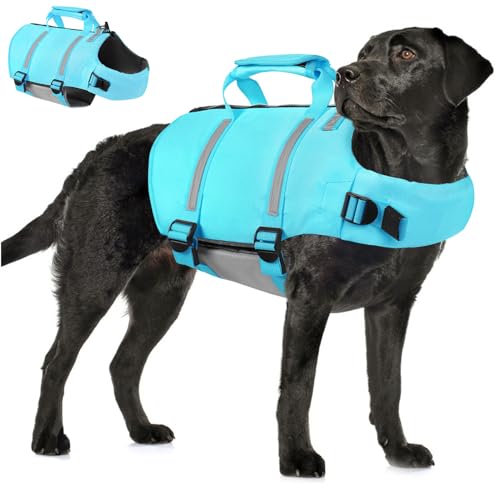 AOFITEE Schwimmweste Hund L, Verstellbar Hundeschwimmweste Große Hund Mit Griff, Ripstop Reflektierende Hunde Schwimmweste Hohe Flotation Dog Life Jacket für Mittel Groß Hunde von AOFITEE