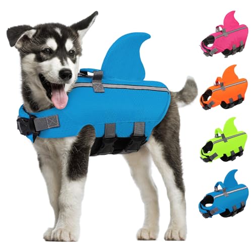 AOFITEE Schwimmweste Hund Hai, Verstellbar Hunde Schwimmweste L Hundeschwimmweste mit Griff, Reflektierende Hohe Flotation Schwimmweste Rettungsweste für Mittelgroße Hunde AOFITEE Schwimmweste Hund Hai, Verstellbar Hunde Schwimmweste L Hundeschwimmweste mit Griff, Reflektierende Hohe Flotation Schwimmweste Rettungsweste für Mittelgroße Hunde von AOFITEE