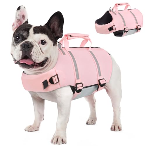 AOFITEE Schwimmweste Hund Klein, Verstellbar Hundeschwimmweste Rettungsweste Mit Griff, Ripstop Reflektierende Hunde Schwimmweste Hohe Flotation Dog Life Jacket für Kleine Mittel Hunde von AOFITEE