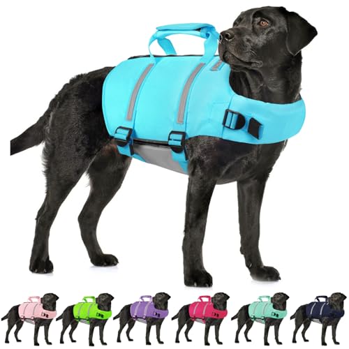 AOFITEE Schwimmweste für Hunde XXL, Hundeschwimmweste GroBe Hund Mit Griff, Ripstop Reflektierende Rettungswesten für Hund Hohe Flotation Schwimmwesten für Groß Hunde von AOFITEE
