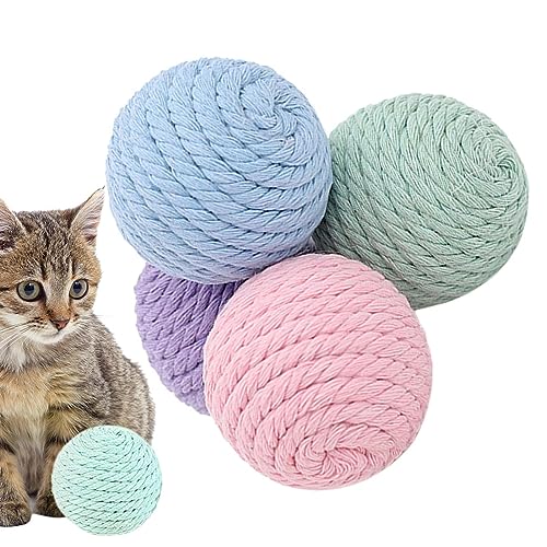 AOKLEY Interaktiver Katzenspielzeugball | Weiches interaktives Ballspielzeug für Katzen mit Klingelton - Baumwollschnur, einzigartiges kreatives Ballspielzeug für Katzen, Hunde, Kätzchen, Welpen von AOKLEY