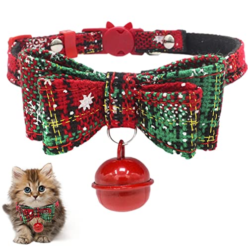 AOKLEY Weihnachten Haustierhalsband,Weihnachten Hundehalsband Fliege | mit süßer Fliege und Glöckchen für Katzen und Hunde, weiche und verstellbare Abreißhalsbänder für kleine, mittelgroße und große von AOKLEY