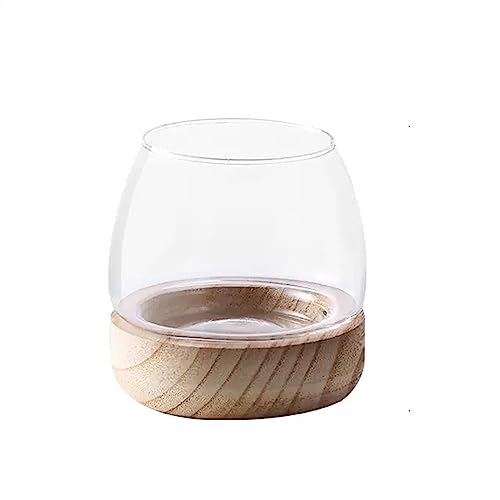 Aquarium Aquarium, klares Glas, rundes Aquariumbecken mit Holzsockel, ökologisches Aquarium, Zierfische, spezielles einfaches Aquarium for kleine Aquarien Desktop-Aquarium (Size : M) von AOKLEY