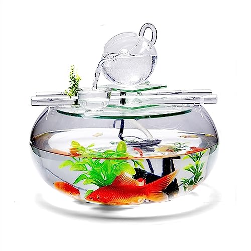 Aquarium Aquarium Rundes Glas Büro Zuhause Desktop Dekorationen Zierfisch Tank Transparentes Glas Aquarium Dekorationen Kleine Dekorationen Desktop-Aquarium von AOKLEY