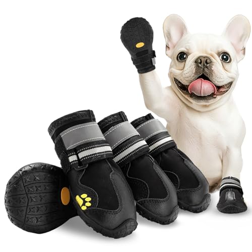 Hundeschuhe für große Hunde: Atmungsaktive mittelgroße Hundestiefel, Pfotenschutz für Sommer, heißer Gehweg, Winter, Schnee, Outdoor-Spaziergänge, Indoor-Hartböden, rutschfeste Sohle, Schwarz, 4 Hundeschuhe für große Hunde: Atmungsaktive mittelgroße Hundestiefel, Pfotenschutz für Sommer, heißer Gehweg, Winter, Schnee, Outdoor-Spaziergänge, Indoor-Hartböden, rutschfeste Sohle, Schwarz, 4 von AOKOWN