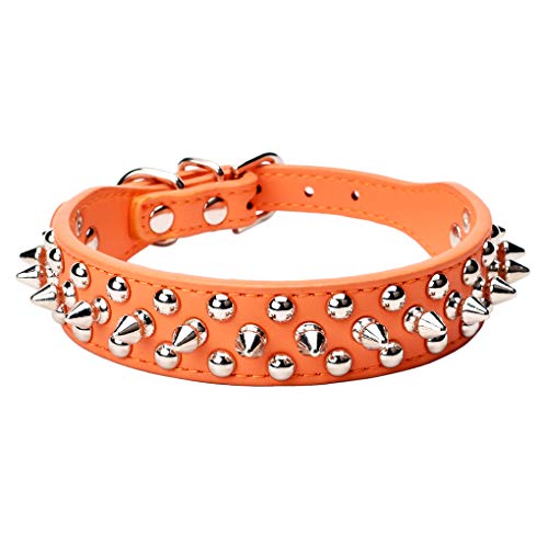 AOLOVE Haustier-Halsbänder aus Mikrofaser, mit Nieten, verstellbar, für Katzen und Welpen, 30,5 - 36,8 cm Halsumfang, Orange von AOLOVE