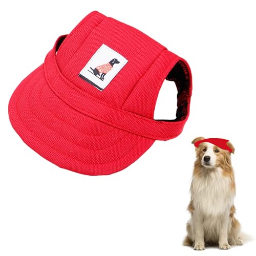 Hunde Sonnenhut mit Ohrlöchern, Verstellbarer Haustier Baseballmütze, Strandhut Sommer Sonnenschutz Hut für Welpen, Hunde-Sonnenhut, Geeignet für Katzen und Welpen, (Rot, S) von AOMiGT