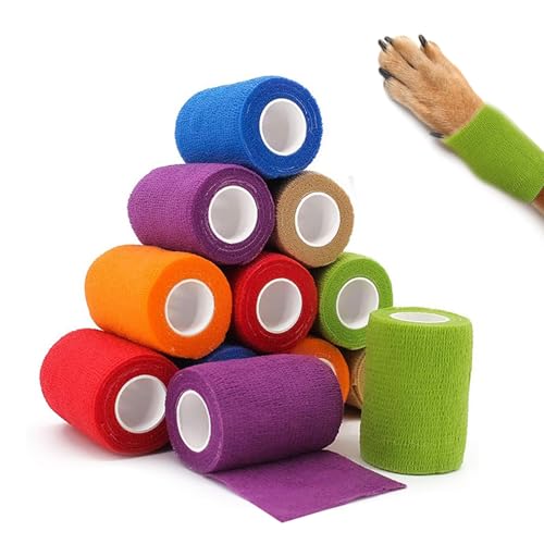 12 Rollen Selbstklebender Verband,Erste-Hilfe-Fixierung Selbsthaftende Bandage,Klebrig Verband,Sport Verband Selbstklebend,Elastische Binde FüR Handgelenke,Finger,KnöChel,VeterinäRverbäNde,Haustiere von AONAYO