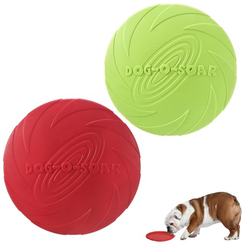 2 Stück HundeFrisbee,Hundefrisbee,FrisbeeHund, Bodentarget Hund,Frisbee,Kong Frisbee,Target Hund,HundefrisbeeAus Natürlichem Kautschuk Für Hundetraining, Werfen, Fangen & Spielen(Grün + Rot) von AONAYO