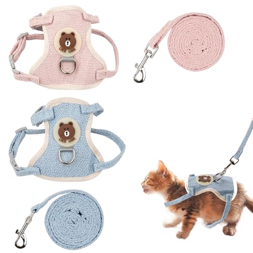 2er-Pack Kaninchen Leine, verstellbar hasenleine, 120 cm weiches Kaninchen zubehör Seil, Hasen zubehör, Kaninchen Geschirr, geeignet für Kaninchen, Katzen, kleine Hunde (blau und rosa) von AONAYO