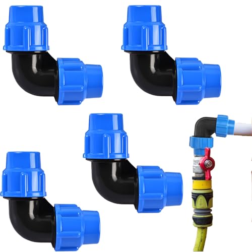 AONAYO 4 Stück PeRohr 25mm,Wasserleitung Kunststoff,PeRohr Verschraubung,Gardena Verbinder 25mm,Winkel 90° PeRohr Verbinder,Wasserrohr,Für Innen- Und Außeninstallationen Pe80 Pe00 Rohren von AONAYO