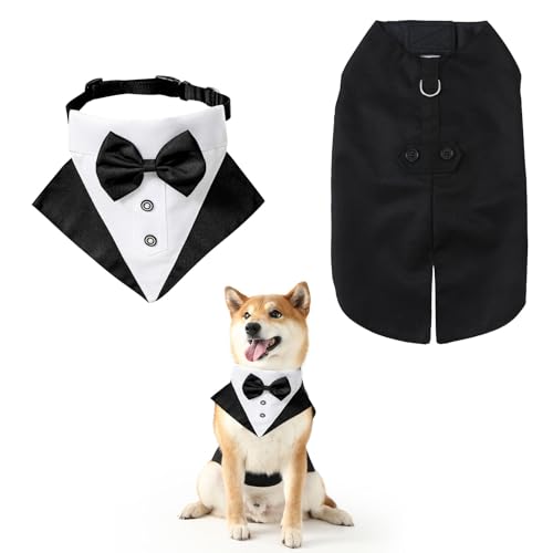 Hundekostüm,Fliege Hund,Smokinganzug Und Bandana-Set,Hunde Fliege Hochzeit,Eleganter Hunde-Hochzeitsparty-Anzug Mit Fliege,Hund Hochzeit Outfit Für Kleine,Mittlere Und Große(S) von AONAYO