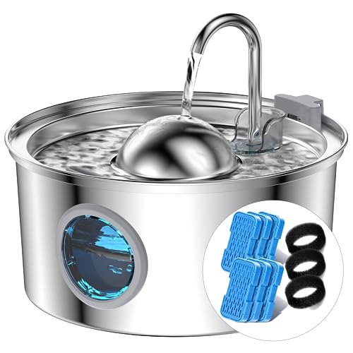 Katzenbrunnen mit Transparentes Fenster, AONBOY 3.2L Trinkbrunnen für Katze aus Rostfreiem Stahl, 6 Stück Filter + 3 Stück Schaumstofffilter, Hemisphärisches, Mehrfach-Filterung, Geräuscharme Pumpe Katzenbrunnen mit Transparentes Fenster, AONBOY 3.2L Trinkbrunnen für Katze aus Rostfreiem Stahl, 6 Stück Filter + 3 Stück Schaumstofffilter, Hemisphärisches, Mehrfach-Filterung, Geräuscharme Pumpe von AONBOY