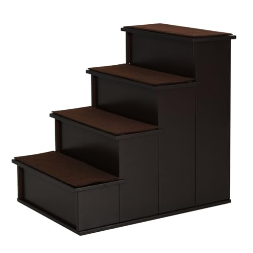 AONETIGER Haustiertreppe Hundetreppe/Katzentreppe mit Teppich, Einstiegshilfe, MDF, Dunkelbraun, 40x59x54,2cm von AONETIGER