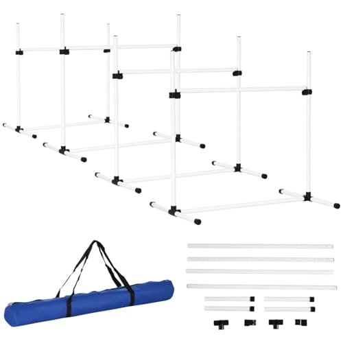 AONETIGER Hürdenset Hunde Training Set 4 Hürden Slalom Stangen Kunststoff Weiß 99x65x94cm für aktives Hundetraining von AONETIGER