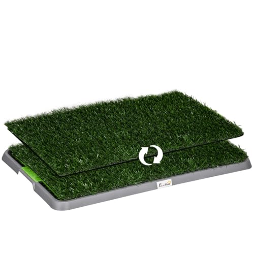 AONETIGER Hundetoilette Hundeklo mit 2 Grasmatten, Tablett für Töpfchentraining, Welpentoilette Indoor Outdoor, grün 67 x 41 cm von AONETIGER