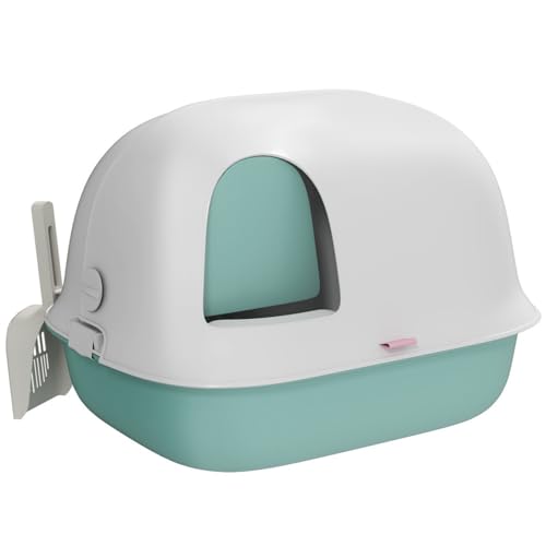AONETIGER Katzentoilette mit Deckel, Katzenklo mit Sieb, Tür, Schaufel, geschlossen Katze Toilettenhaus für kleine Katze unter 3,5 kg, Indoor, Kunststoff, Grün von AONETIGER