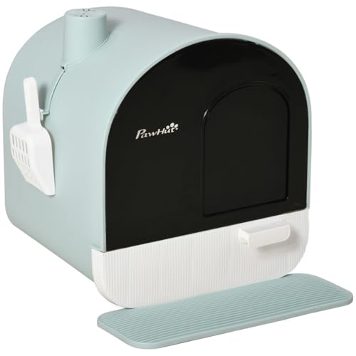 AONETIGER Katzentoilette mit Haube Toilette für Katzen bis 5 kg, mit Deckel, Katzenstreu Matte, Kunststoff, Grün, 43x44x47cm von AONETIGER