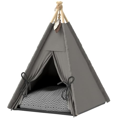 AONETIGER Tipi Zelt für Haustiere, Katzenzelt mit abnehmbar und waschbar Kissen, Katzenhaus mit rutschfestem Boden, Spielball, für Katzen unter 5kg, Mini Hunde, 60 x 60 x 76 cm, Grau AONETIGER Tipi Zelt für Haustiere, Katzenzelt mit abnehmbar und waschbar Kissen, Katzenhaus mit rutschfestem Boden, Spielball, für Katzen unter 5kg, Mini Hunde, 60 x 60 x 76 cm, Grau von AONETIGER