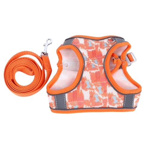 AONYAYBM Verstellbares, Reflektierendes Hundegeschirr, Atmungsaktive Hundegeschirre, Bequemes Geschirr für Hunde, Welpengeschirr mit 1,5 M Leine, Einfache Modische Hundegeschirre für(S-Orange) von AONYAYBM