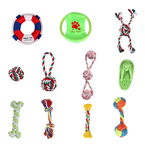 AOOOWER Hundespielzeug zum Kauen, helle Farbe, fast unzerstörbar, 11 Stück, Kauspielzeug für kleine Hunde, Zahnreinigung, Seil-Spielzeug, Zähneknirschen für kleine Hunde, Kauspielzeug, langlebig für von AOOOWER