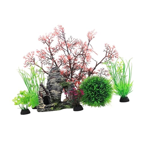 AOOOWER Künstliche Aquarien, Dekoration mit Aquarien, Wasserpflanze und Höhlenfelsen, für lebendige Unterwasserlandschaft, Zubehör, 7 Stück AOOOWER Künstliche Aquarien, Dekoration mit Aquarien, Wasserpflanze und Höhlenfelsen, für lebendige Unterwasserlandschaft, Zubehör, 7 Stück von AOOOWER