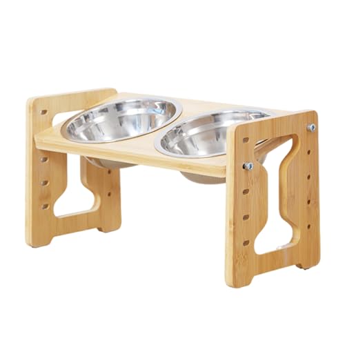 Erhöhte Futterstation für Hunde, höhenverstellbar, Doppelnapf mit Holzständer, für kleine Rassen und Katzen Erhöhte Futterstation für Hunde, höhenverstellbar, Doppelnapf mit Holzständer, für kleine Rassen und Katzen von AOOOWER