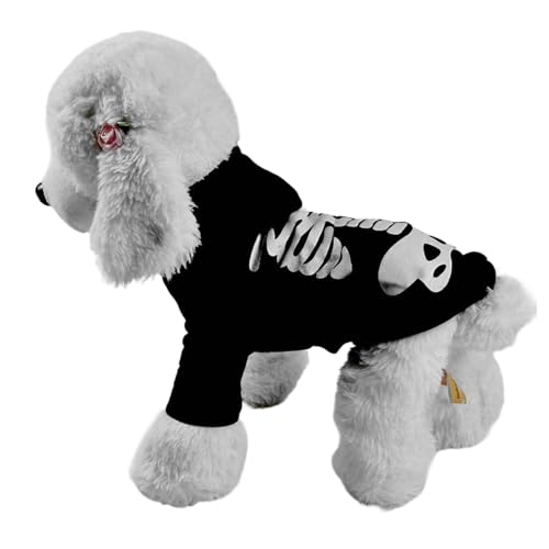 Hunde-Camping-Kleidung, Skelett, Halloween-Thema, Skelett-Pullover, Frühling, Welpen-Pyjama, schwarz, Halloween-Hundekostüme für große Hunde von AOOOWER