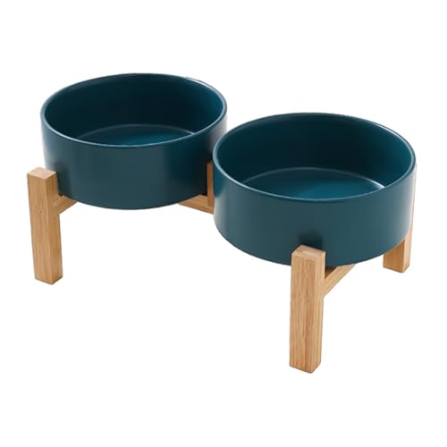 Keramik-Doppelnapf-Set mit Holzsockel, für kleine Hunde und Katzen, auslaufsicheres Design für Zuhause Keramik-Doppelnapf-Set mit Holzsockel, für kleine Hunde und Katzen, auslaufsicheres Design für Zuhause von AOOOWER