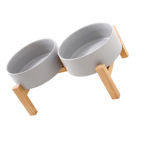 Keramik-Doppelnapf-Set mit Holzsockel, für kleine Hunde und Katzen, auslaufsicheres Design für Zuhause Keramik-Doppelnapf-Set mit Holzsockel, für kleine Hunde und Katzen, auslaufsicheres Design für Zuhause von AOOOWER