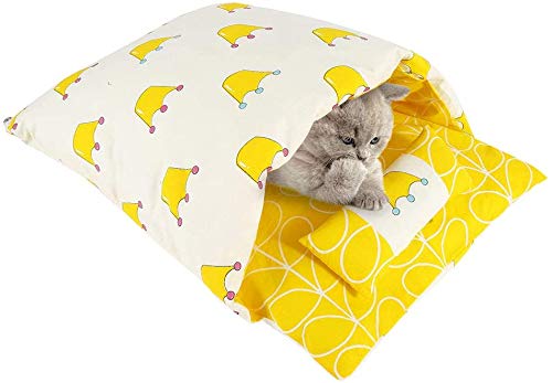 AOOPOO Katzenbett für den Innenbereich, weiches Katzenbett im japanischen Stil, Schlafsack für Katzen, 55 x 40 cm, waschbar, thermisch für Welpen (gelb) von AOOPOO