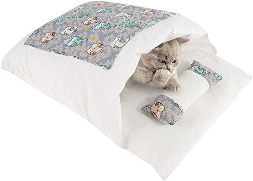 AOOPOO Katzenbett für den Innenbereich, weiches Katzenbett im japanischen Stil, Schlafsack für Katzen, 55 x 40 cm, waschbar, thermisch für Welpen (violett) von AOOPOO