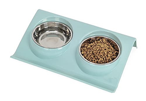 AOOPOO Pet Futternapf für Hunde und Katzen aus Edelstahl, tragbar, mit Ständer, L (blau) von AOOPOO