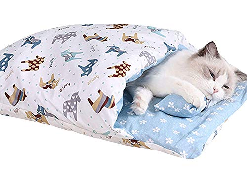 AOOPOO Warmer Schlafsack für Katzen und Katzen im Winter (L, Pony Blau) von AOOPOO