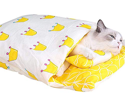 AOOPOO Warmer Schlafsack für Katzen und Katzen im Winter (L, gelbe Krone) von AOOPOO