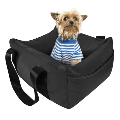 Hundeautositz für kleine Hunde, großes Leder-Hunde-Autobett mit Aufbewahrungstasche, wasserdichtes PU-Leder, Sitzerhöhung, Reisebett für Vorder- und Rücksitz, Clip-On-Sicherheitsleine (Schwarz) von AOOTOOLINK