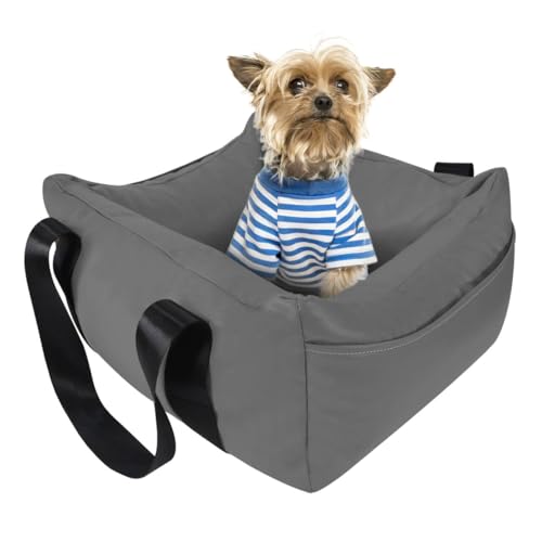 Hundeautositz für kleine Hunde, großes Leder-Hunde-Autobett mit Aufbewahrungstasche, wasserdichtes PU-Leder, Sitzerhöhung, Reisebett für Vorder- und Rücksitz, Clip-On-Sicherheitsleine (Schwarz/Grau) Hundeautositz für kleine Hunde, großes Leder-Hunde-Autobett mit Aufbewahrungstasche, wasserdichtes PU-Leder, Sitzerhöhung, Reisebett für Vorder- und Rücksitz, Clip-On-Sicherheitsleine (Schwarz/Grau) von AOOTOOLINK