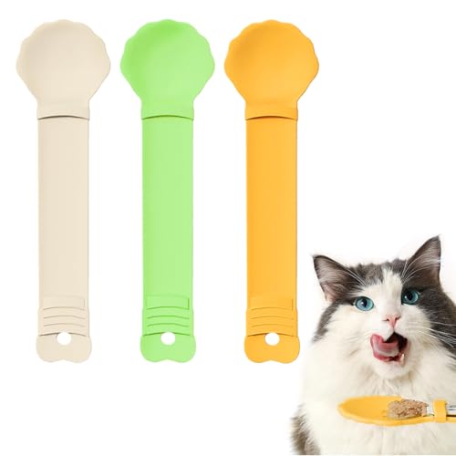 AOOTUERL 3 PCS Katzen-Löffel Katzen-Löffel multifunktional, für Nassfutter, Flüssigkeitssnack, Katzenfütterung, Lebensmittelaufbewahrung (Grün, Orange, Beige) von AOOTUERL
